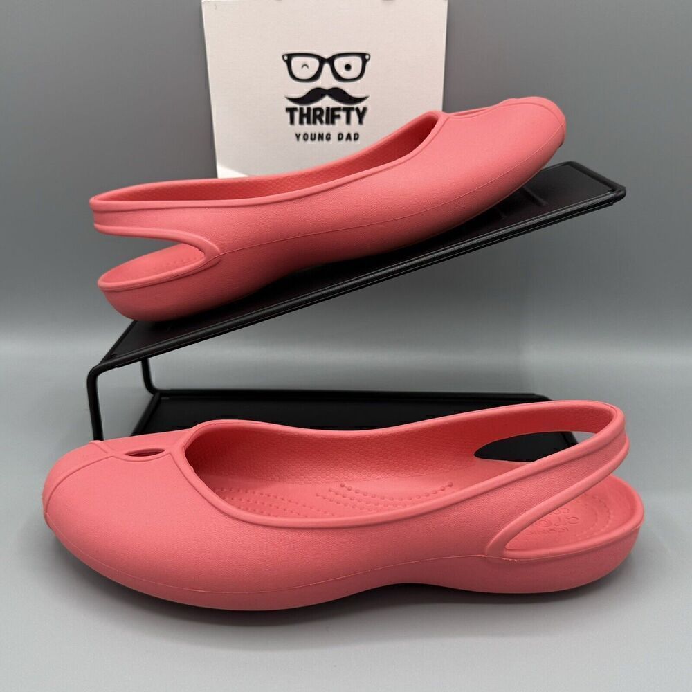 Crocs Coral Orange Ballet Flats Iconic Comfort Shoes Size 8 Slip On